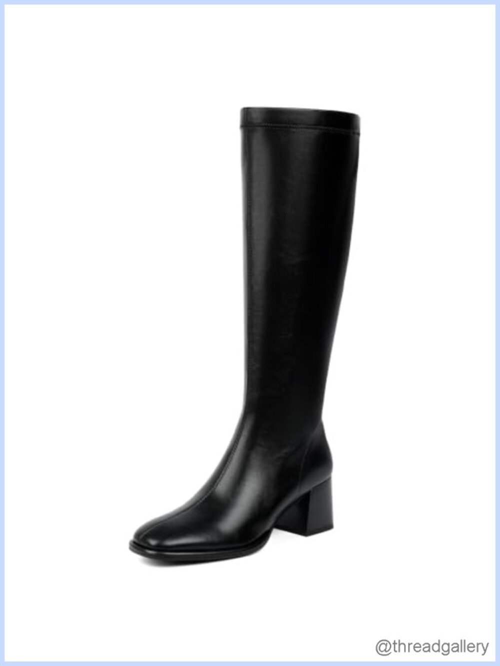 Knee High Boots Women Stretchy Chunky Heel Square Toe Tall Boots Faux Leather